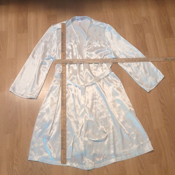 Oscar de la Renta Pink Label Satin Nightgown Robe Medium Beige Floral Midi - Picture 2 of 7